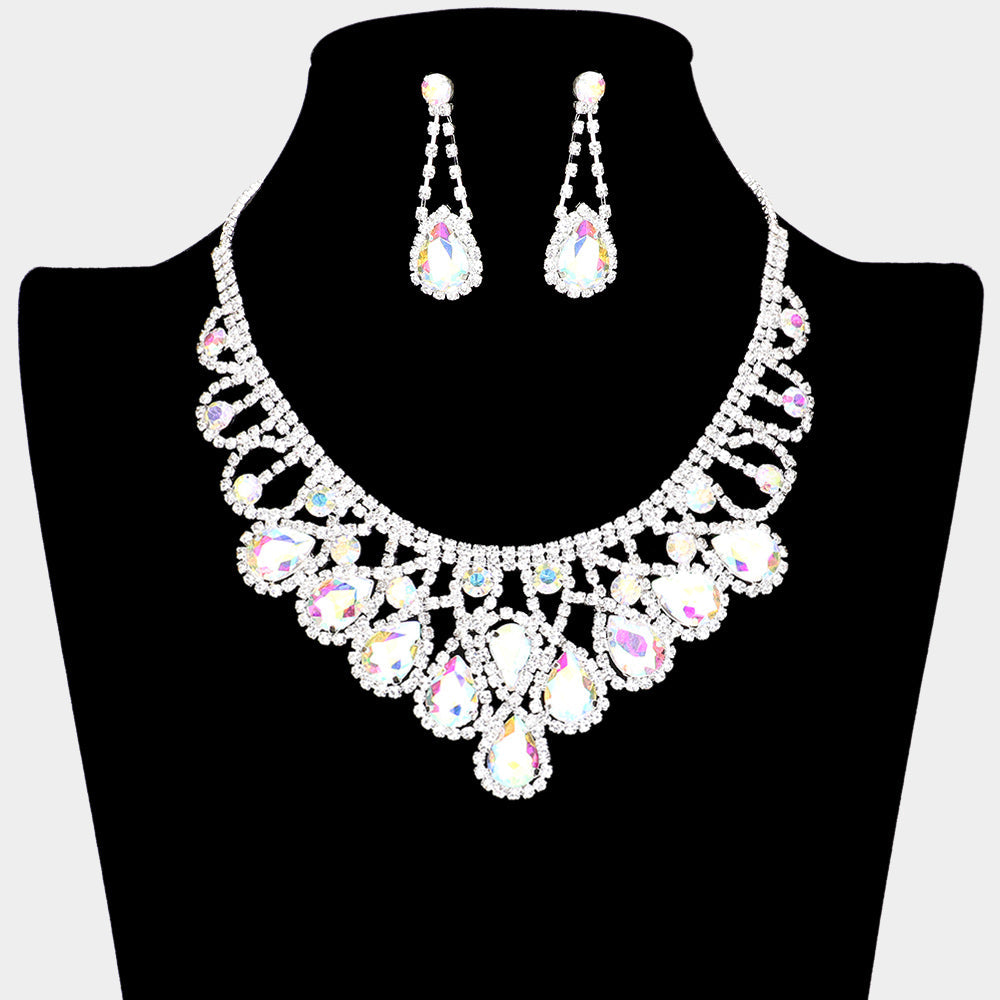 Madeline Love AB Crystal Teardrop Rhinestone Pave Evening Necklace - Jewelry