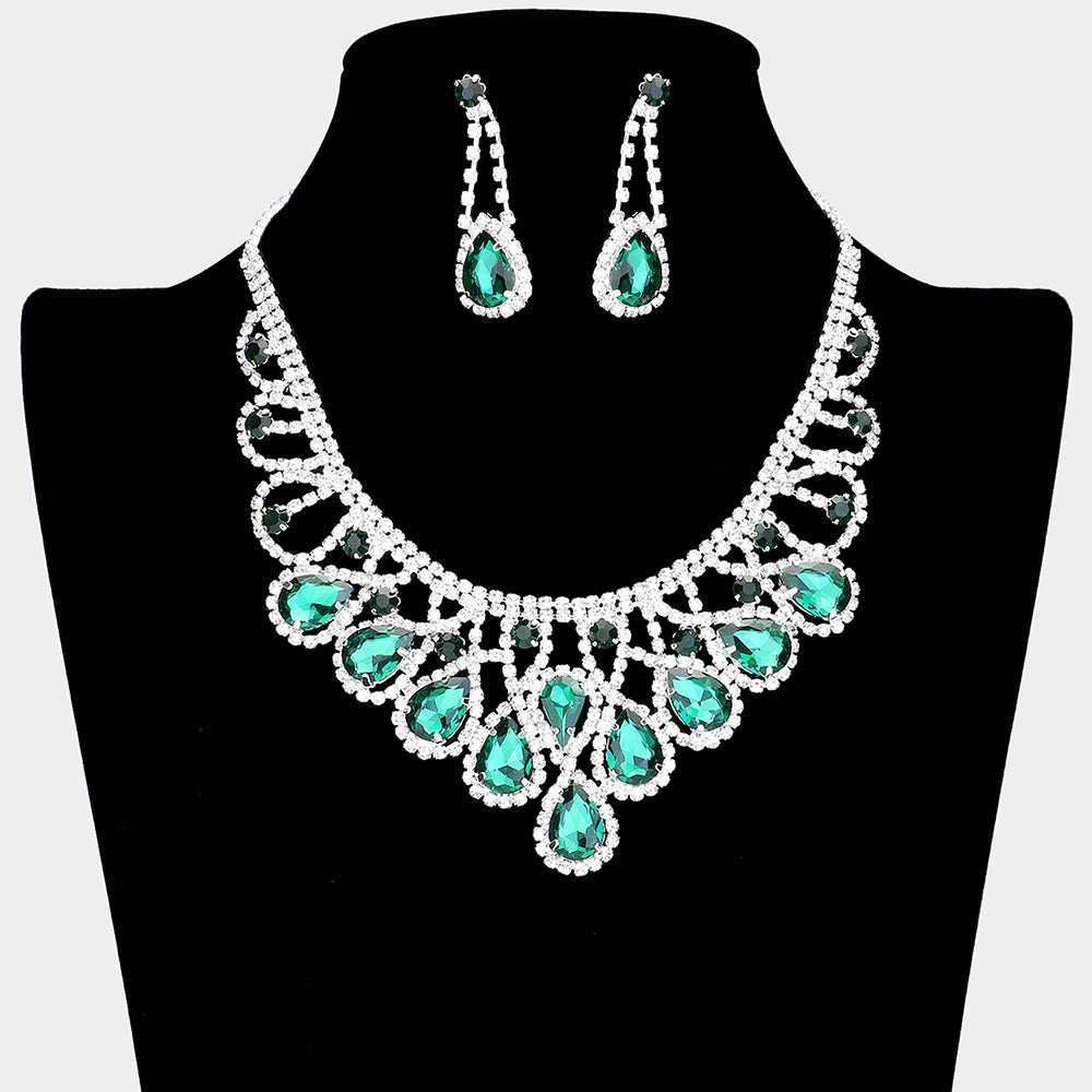 Madeline Love Emerald Crystal Teardrop Rhinestone Pave Evening Necklace - Jewelry
