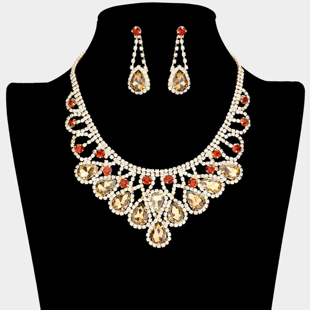 Madeline Love Gold, Topaz Crystal Teardrop Rhinestone Pave Evening Necklace - Jewelry