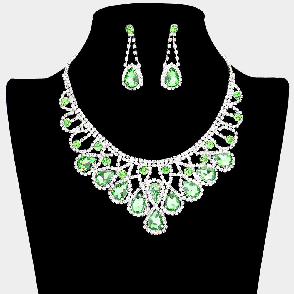Madeline Love Green Crystal Teardrop Rhinestone Pave Evening Necklace - Jewelry