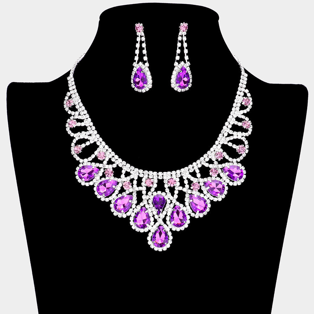 Madeline Love Purple Crystal Teardrop Rhinestone Pave Evening Necklace - Jewelry