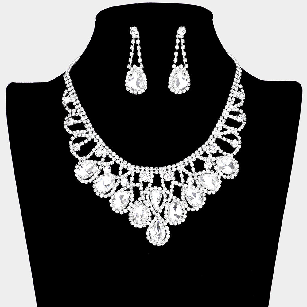 Madeline Love Silver Crystal Teardrop Rhinestone Pave Evening Necklace - Jewelry