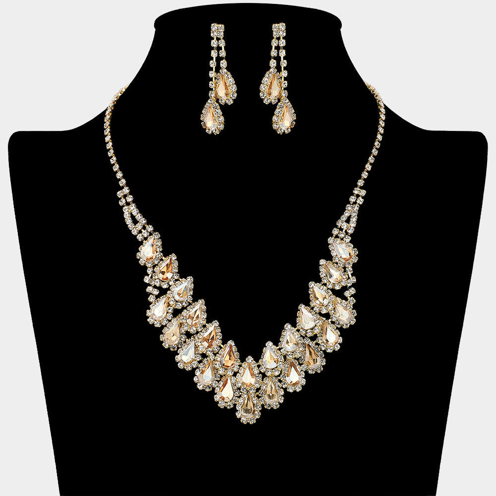 Madeline Love Gold, Lt Col Topaz Crystal Rhinestone Teardrop Cluster Necklace - Jewelry