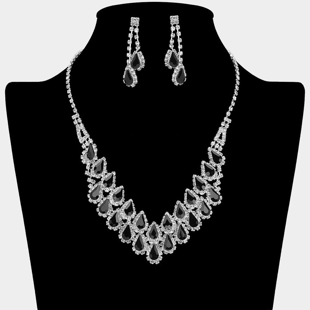Madeline Love Black, Silver Crystal Rhinestone Teardrop Cluster Necklace - Jewelry