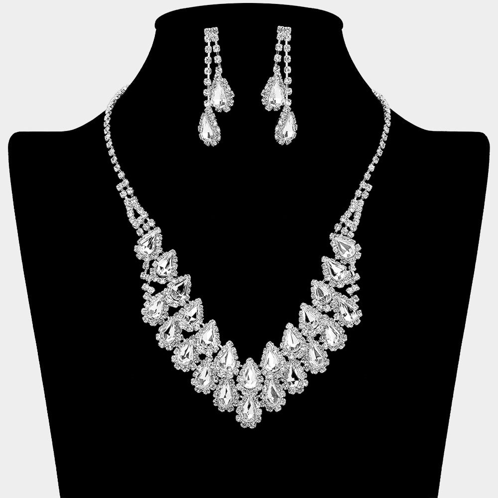 Madeline Love Clear, Silver Crystal Rhinestone Teardrop Cluster Necklace