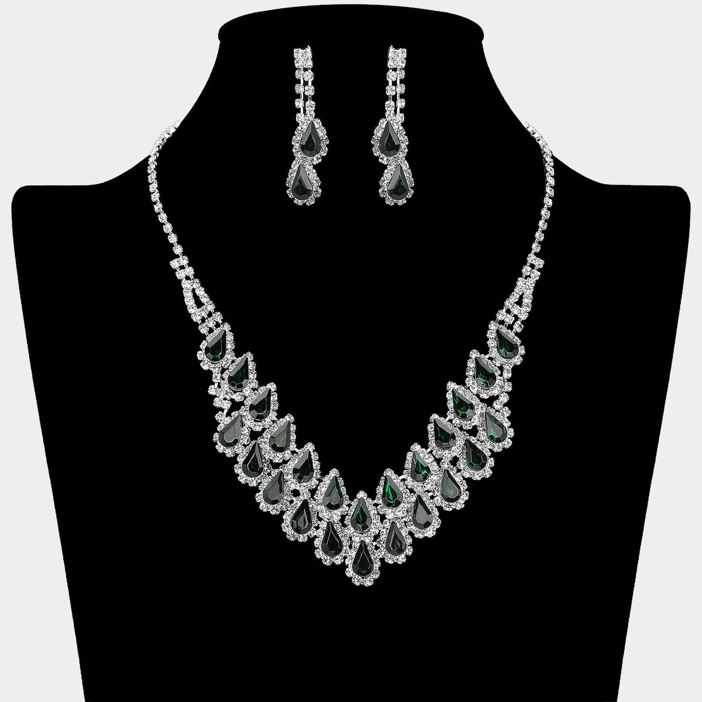 Madeline Love Emerald, Silver Crystal Rhinestone Teardrop Cluster Necklace - Jewelry