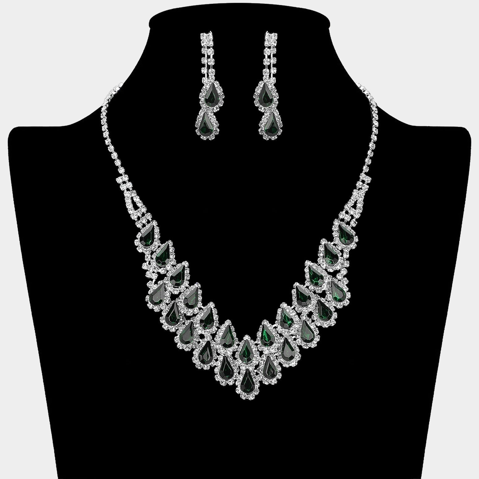 Madeline Love Emerald, Silver Crystal Rhinestone Teardrop Cluster Necklace - Jewelry