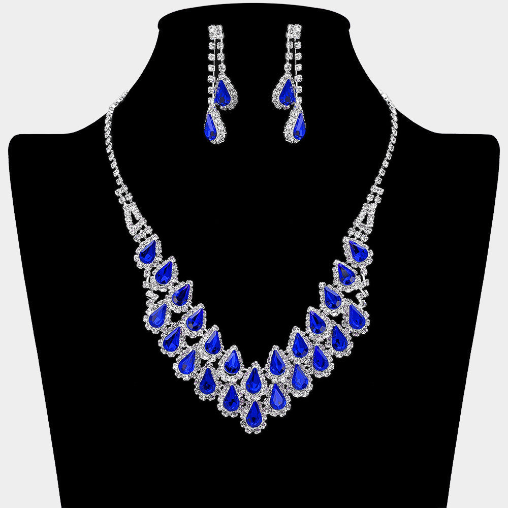 Madeline Love Sapphire, Silver Crystal Rhinestone Teardrop Cluster Necklace - Jewelry