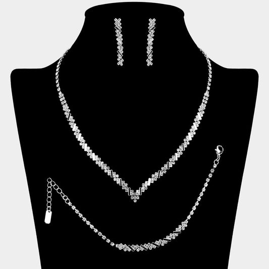 Madeline Love Clear, Silver Crystal Rhinestone Necklace Jewelry Set