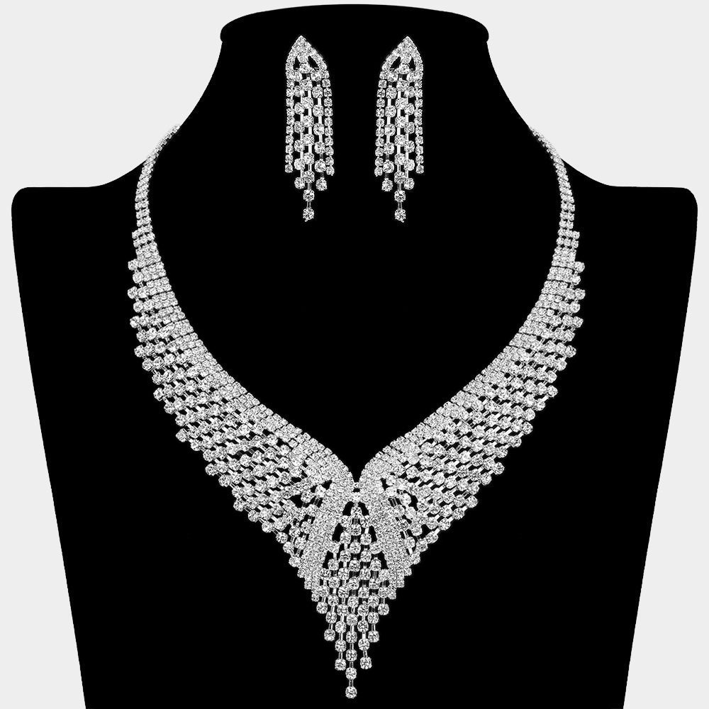 Madeline Love Clear, Silver Crystal Rhinestone Pave Bib Necklace - Jewelry