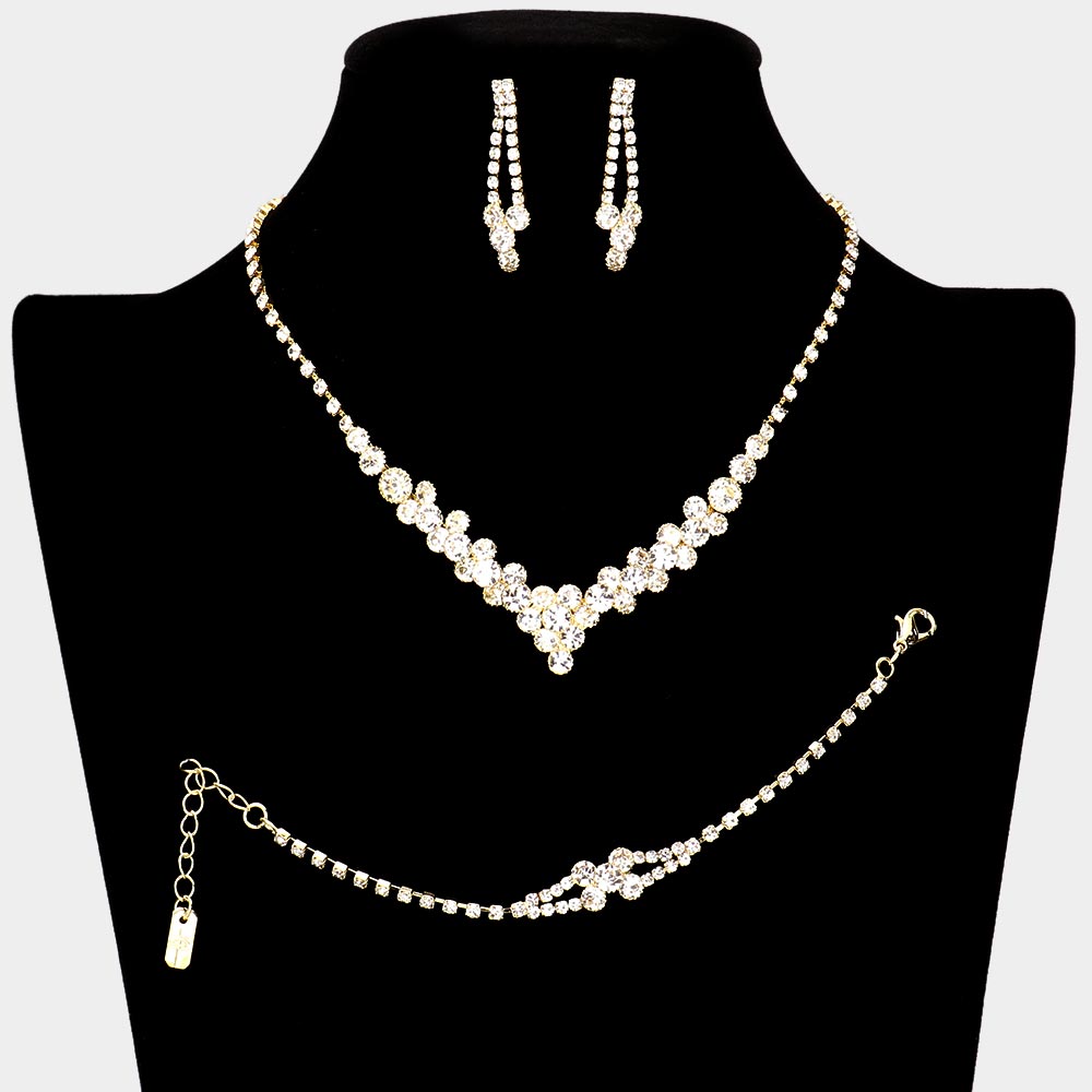 Madeline Love Gold 3PCS - Crystal rhinestone bubble necklace jewelry set
