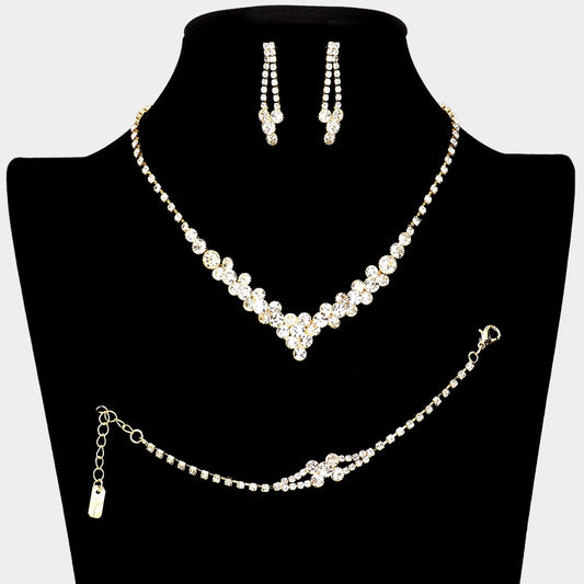 Madeline Love Gold 3PCS - Crystal rhinestone bubble necklace jewelry set