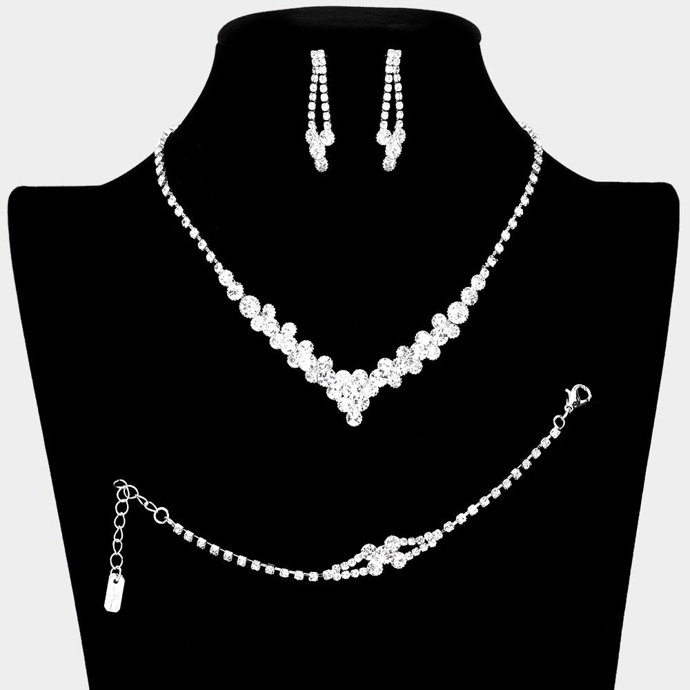 Madeline Love Silver 3PCS - Crystal rhinestone bubble necklace jewelry set