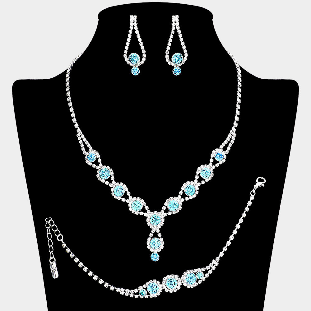 Madeline Love Aqua, Silver Rhinestone Bubble Necklace Jewelry Set