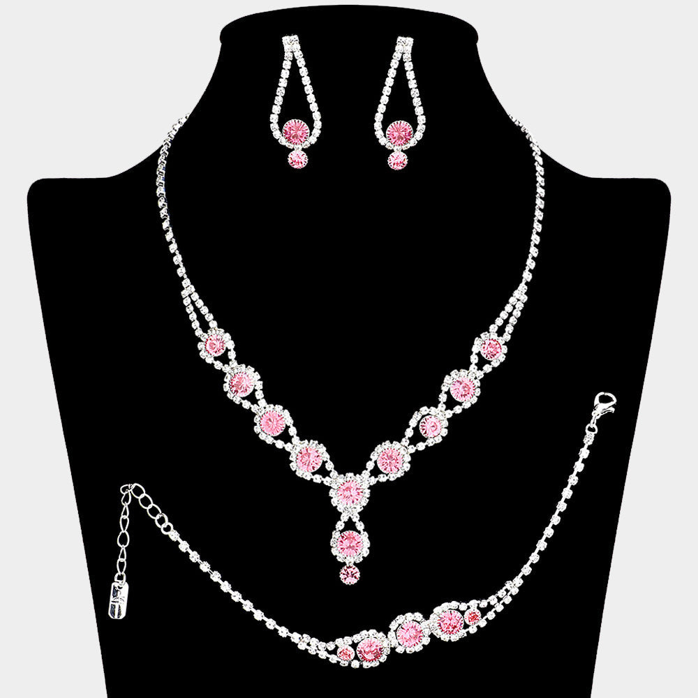 Madeline Love Pink, Silver Rhinestone Bubble Necklace Jewelry Set