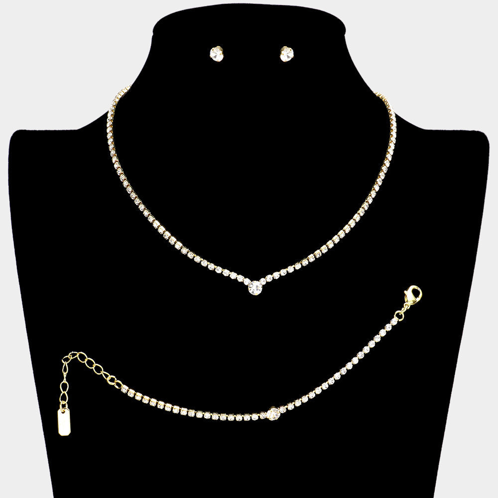 Madeline Love Gold 3PCS - Pave Crystal Rhinestone Marquise Necklace Set - Jewelry