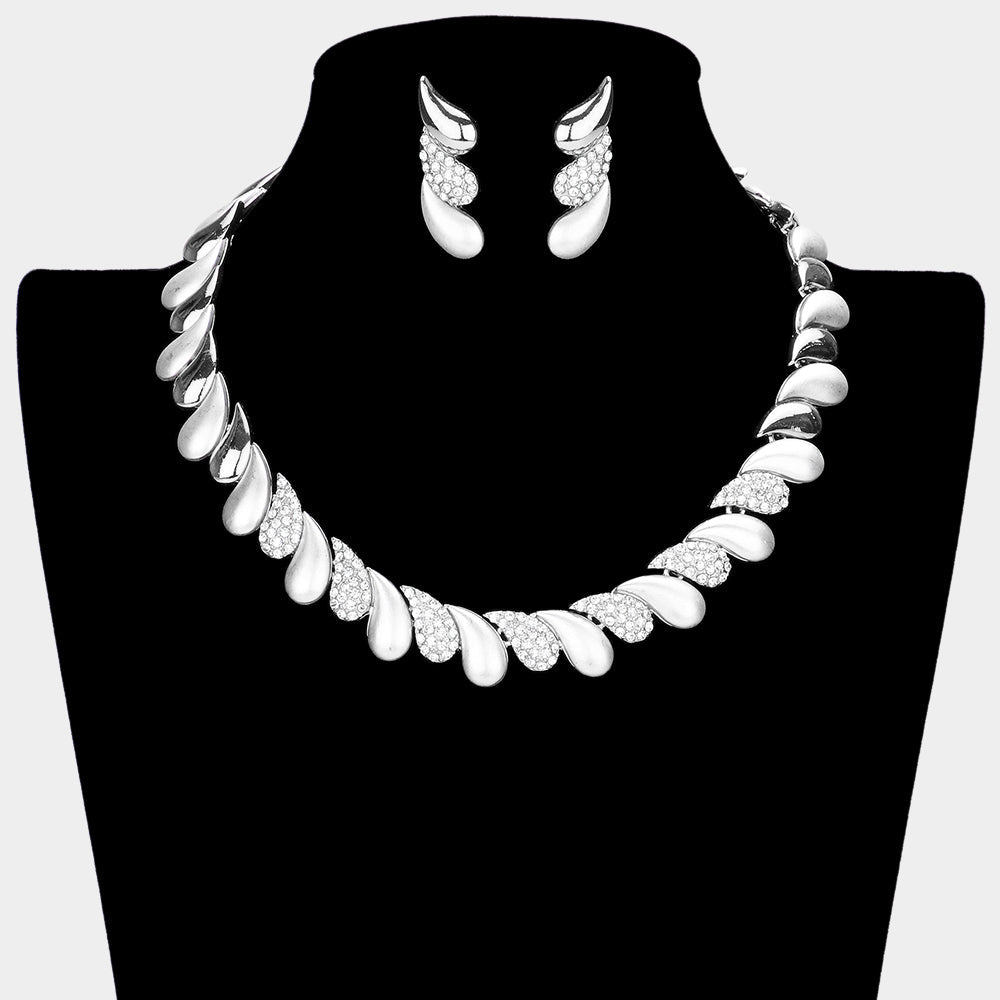 Madeline Love Silver Oblique Rhinestone Pave Teardrop Detail Collar Necklace - Jewelry