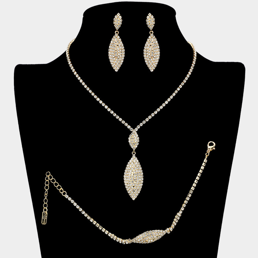 Madeline Love Clear, Gold Rhinestone Paved Marquise Drop Necklace Set - Jewelry