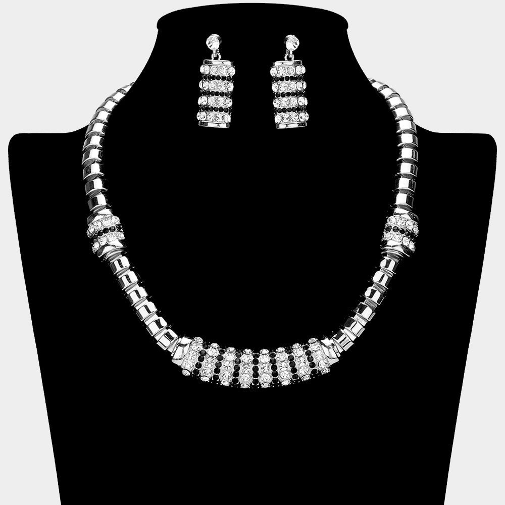 Madeline Love Clear, Silver Metal Rhinestone Necklace - Jewelry