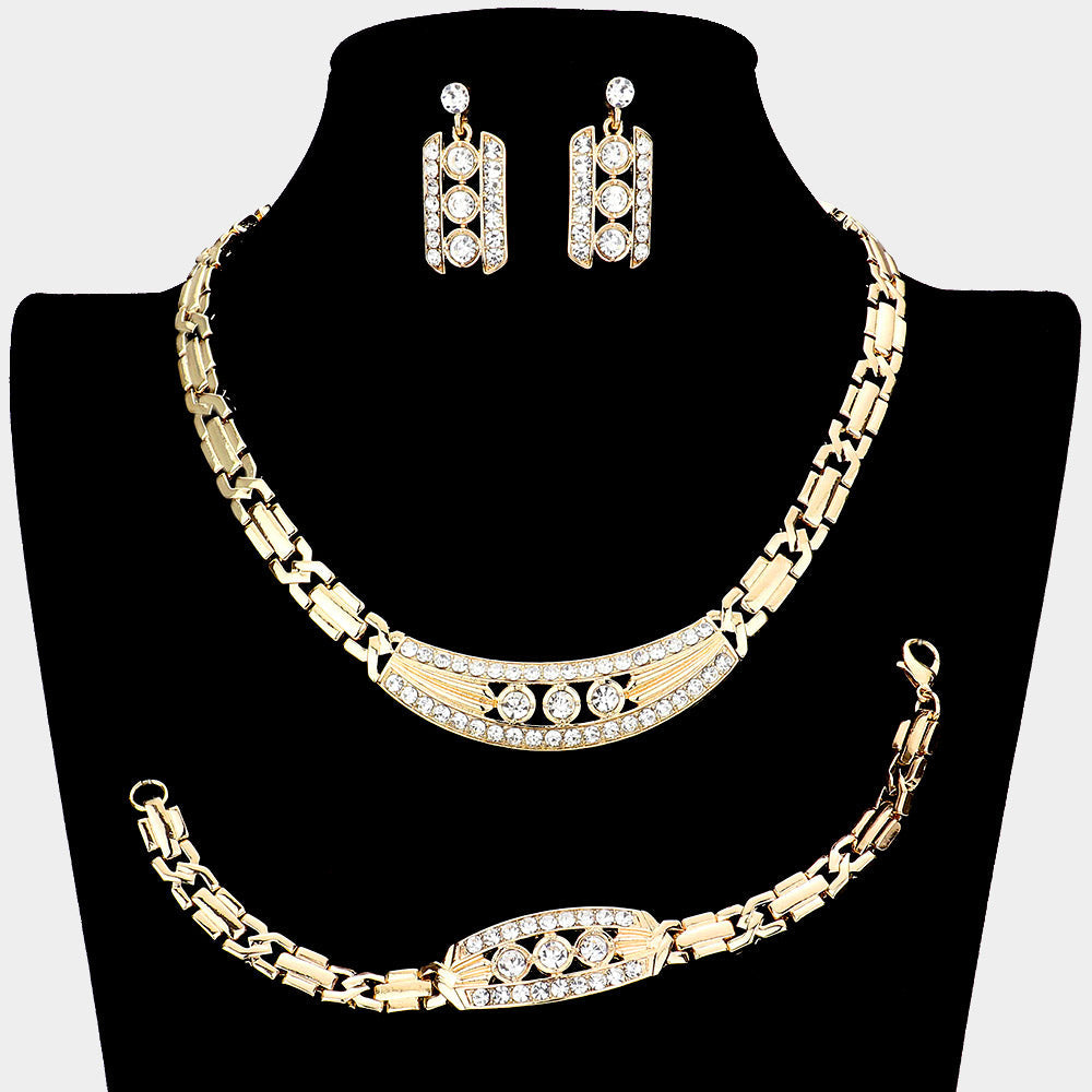 Madeline Love Gold 3PCS - Crystal Rhinestone Pave Accented Necklace Jewelry Set