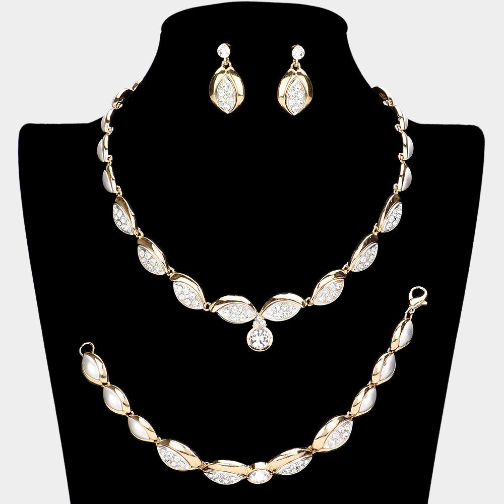 Madeline Love Two Tone 3PCS - Crystal Rhinestone Accented Marquise Necklace Jewelry Set