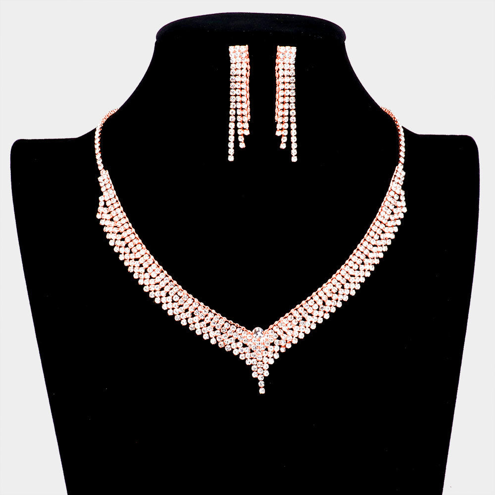 Madeline Love Rose Gold Round Stone Centered Rhinestone Necklace - Jewelry