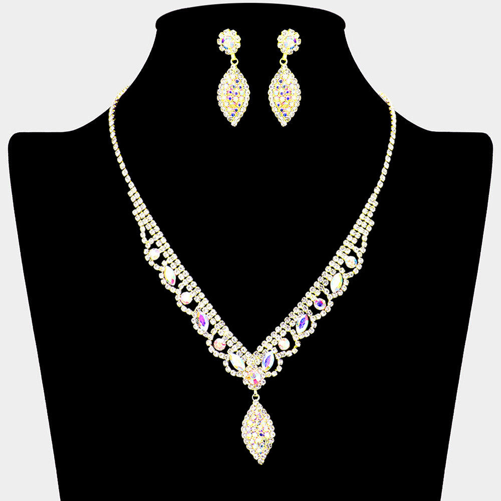 Madeline Love AB, Gold Rhinestone Marquise Accented Necklace - Jewelry