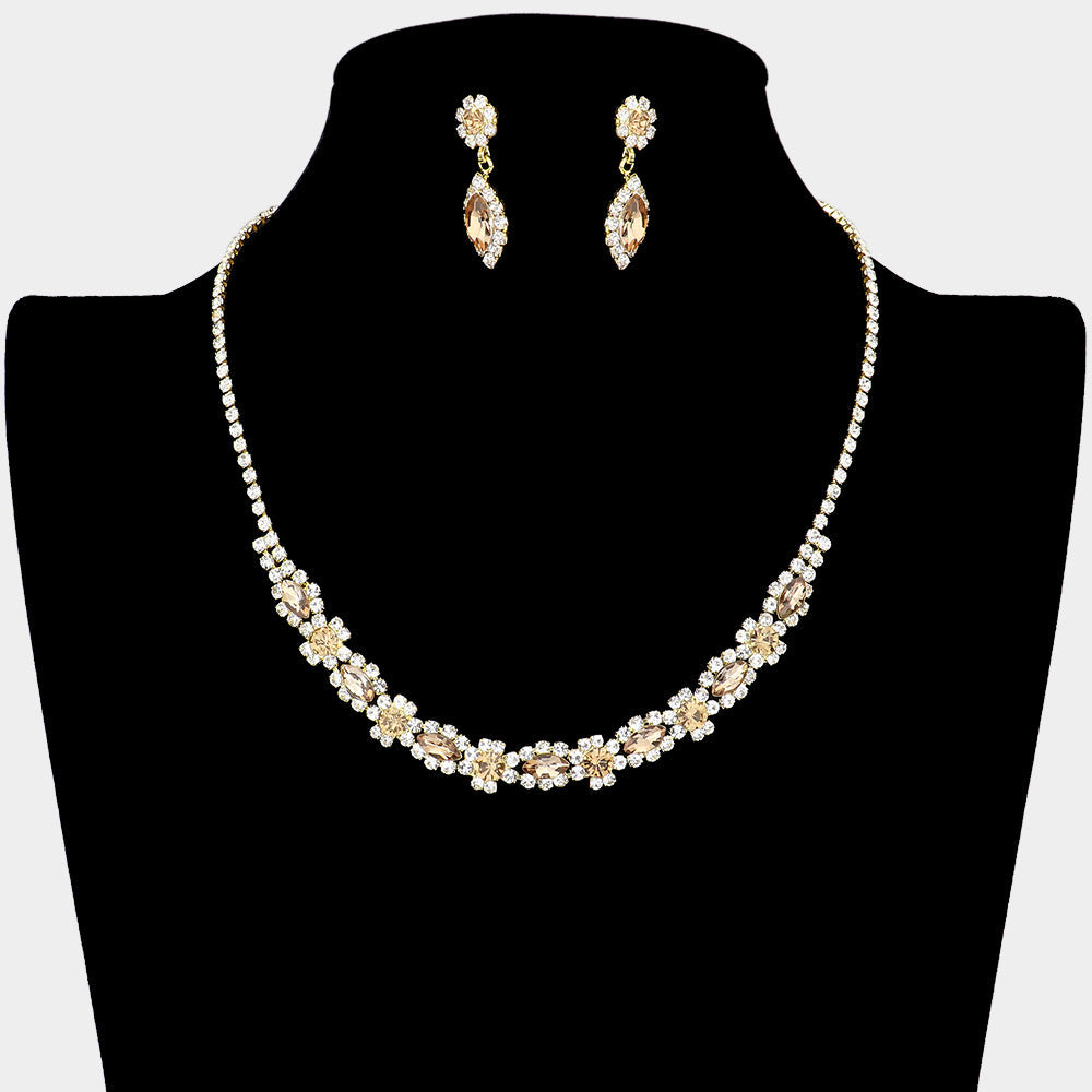 Madeline Love Topaz Marquise Round Stone Accented Rhinestone Necklace - Jewelry