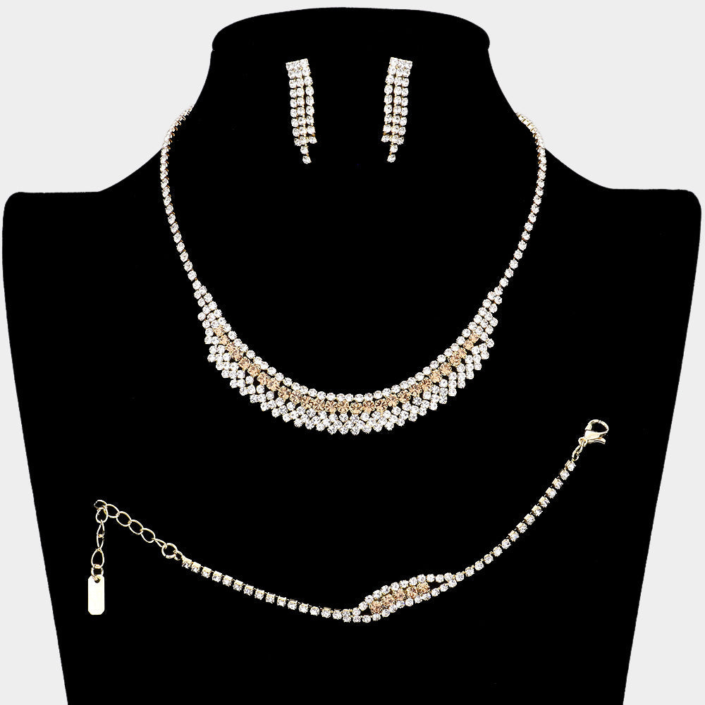 Madeline Love Lt Col Topaz 3PCS - Rhinestone Pave Necklace Set - Jewelry