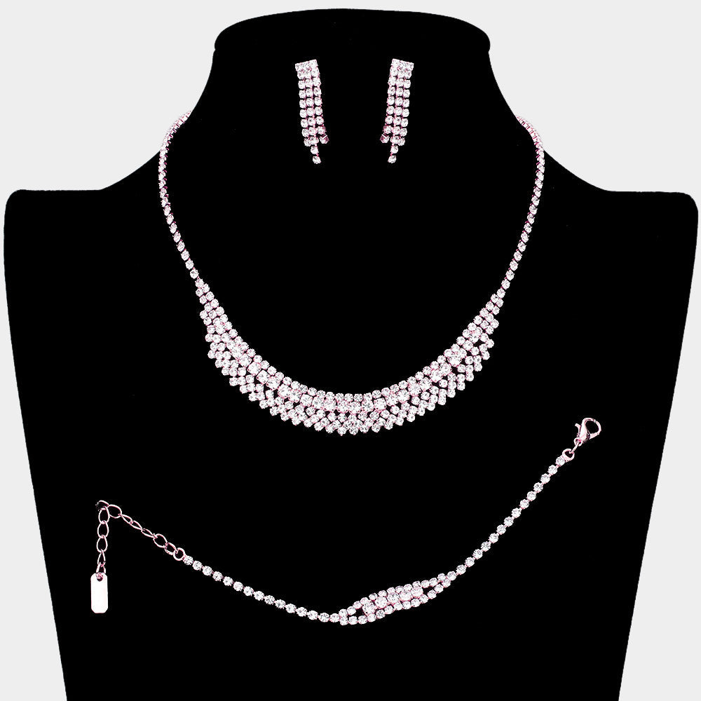 Madeline Love Rose Gold 3PCS - Rhinestone Pave Necklace Set - Jewelry