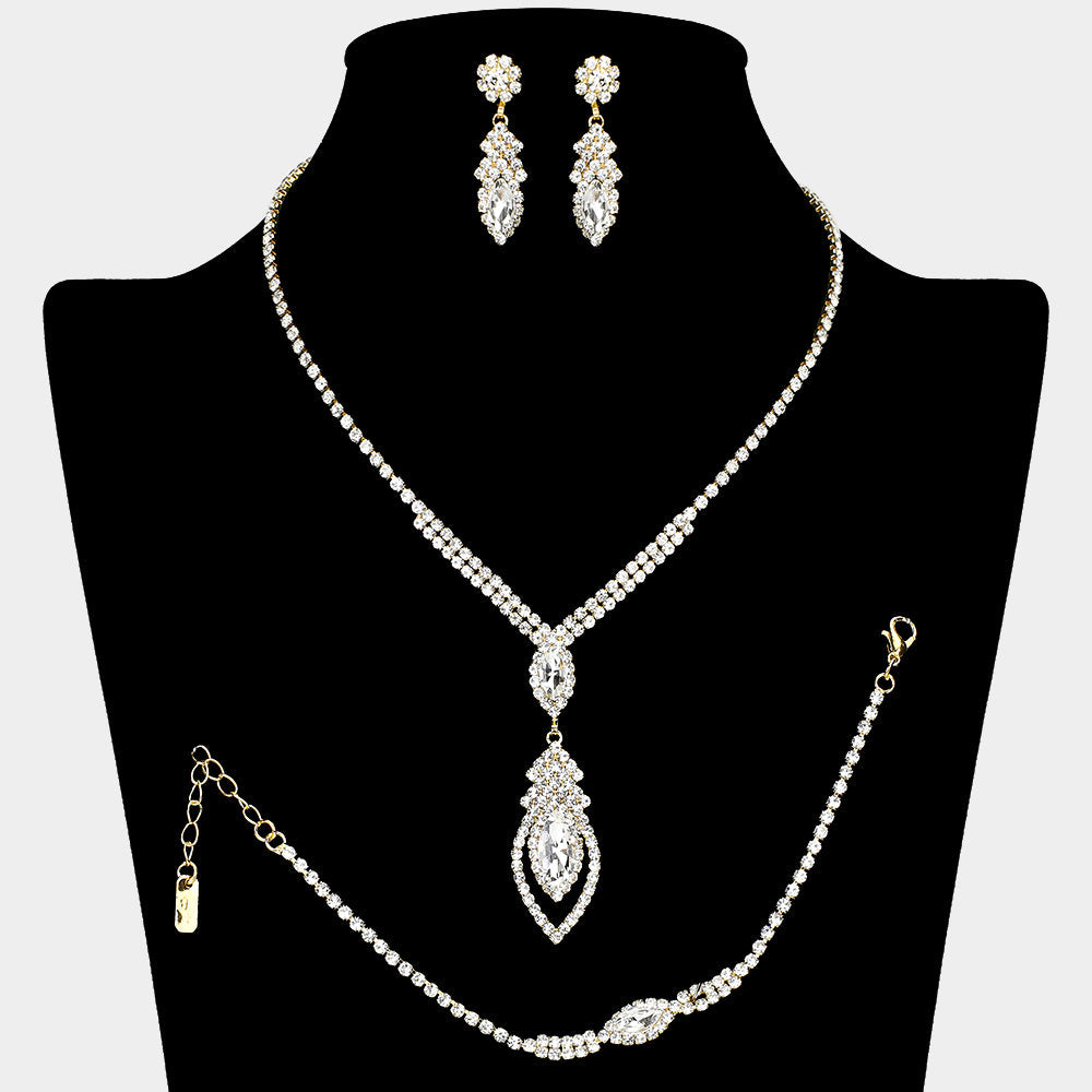 Madeline Love Clear, Gold Marquise Stone Embellished Rhinestone Paved Jewelry Set