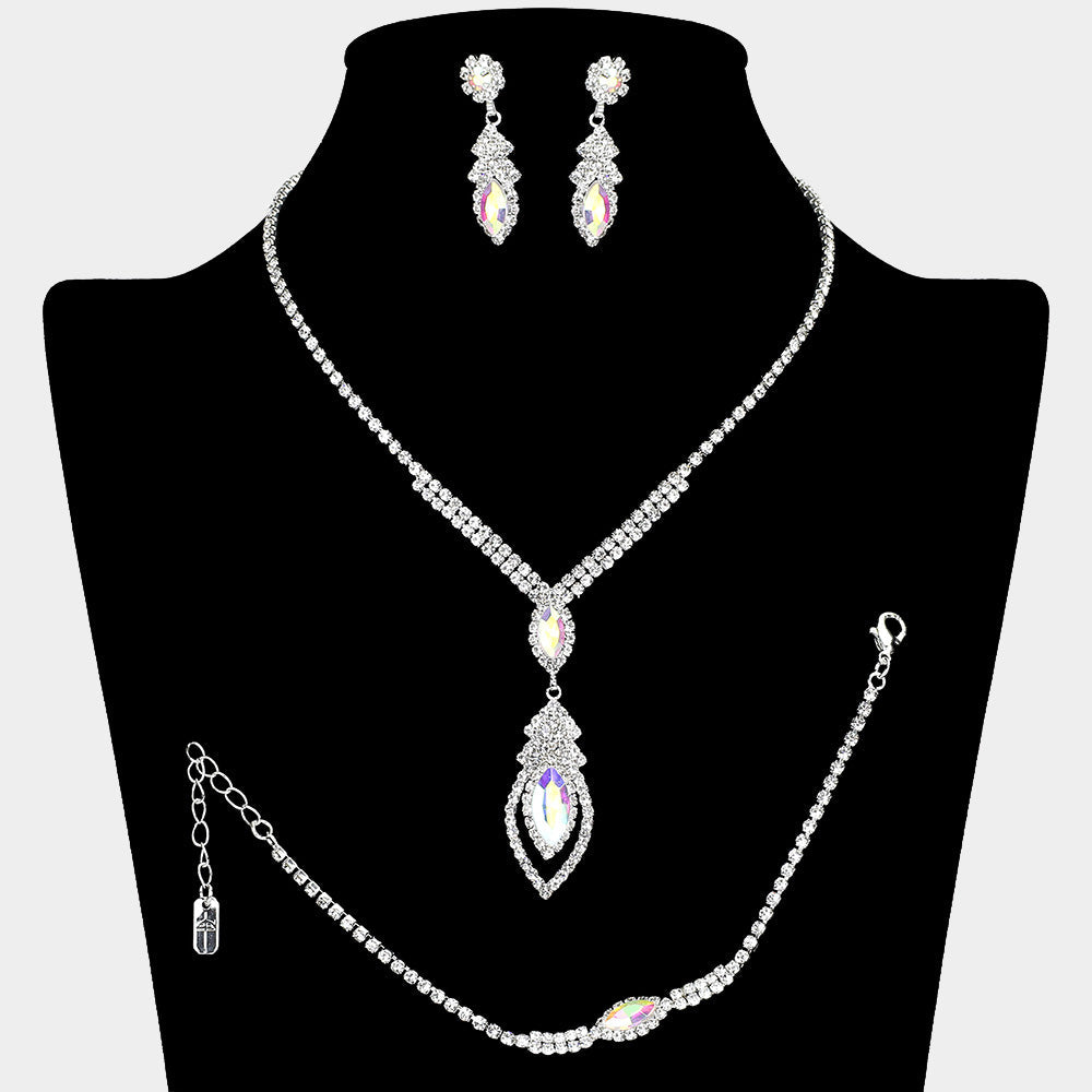 Madeline Love AB, Silver Marquise Stone Embellished Rhinestone Paved Jewelry Set