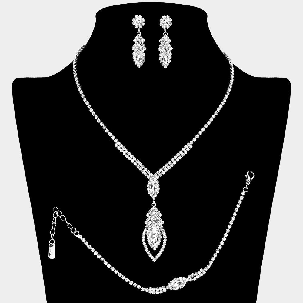 Madeline Love Clear, Silver Marquise Stone Embellished Rhinestone Paved Jewelry Set