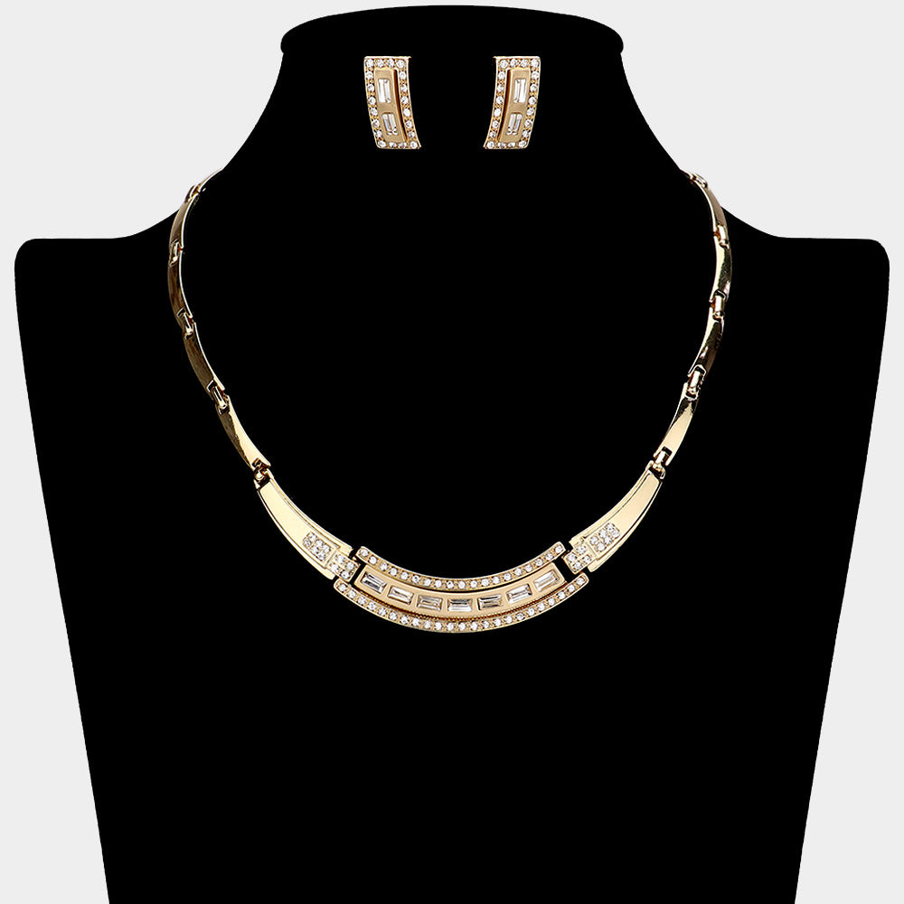 Madeline Love Clear, Gold Rhinestone Paved Geometric Necklace - Jewelry