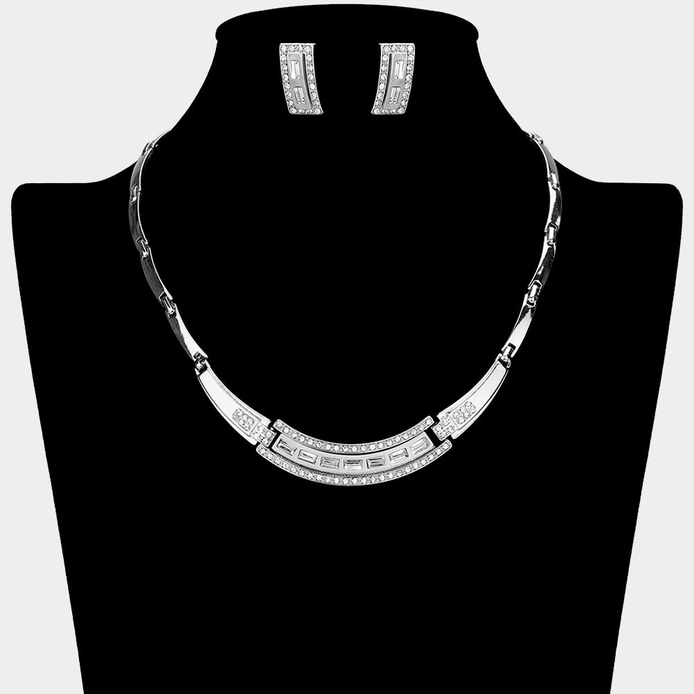 Madeline Love Clear, Silver Rhinestone Paved Geometric Necklace - Jewelry