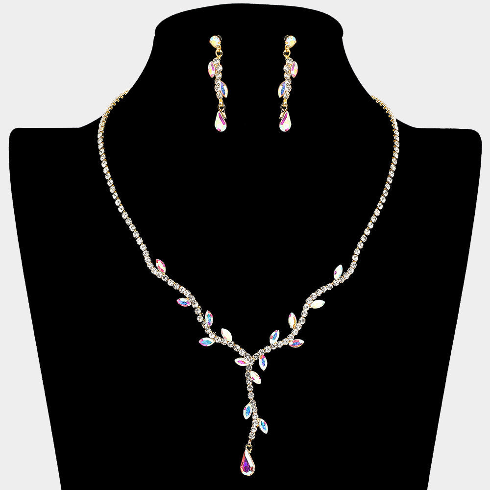 Madeline Love AB, Gold Sprout Detailed Rhinestone Necklace - Jewelry