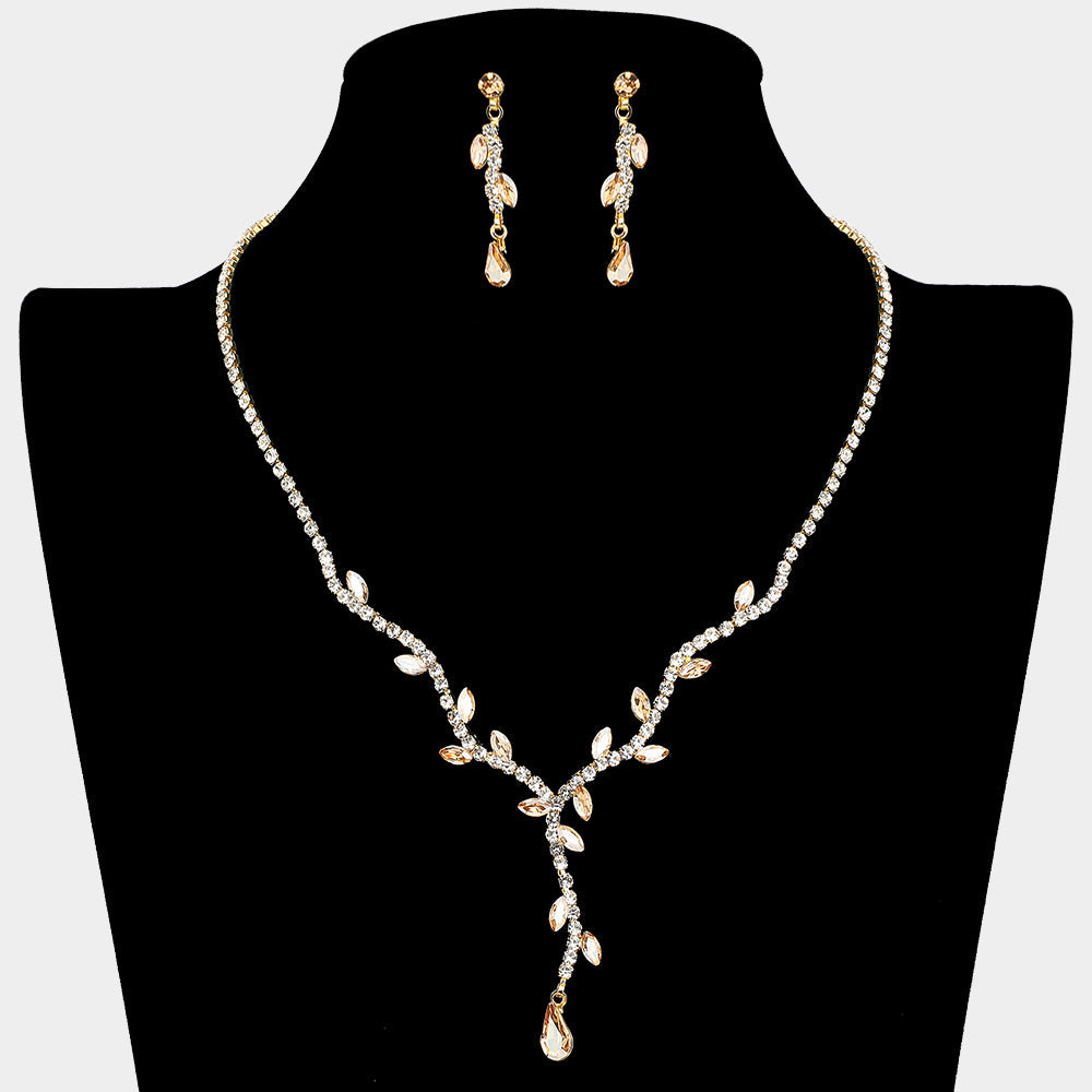 Madeline Love Gold, Lt Col Topaz Sprout Detailed Rhinestone Necklace - Jewelry