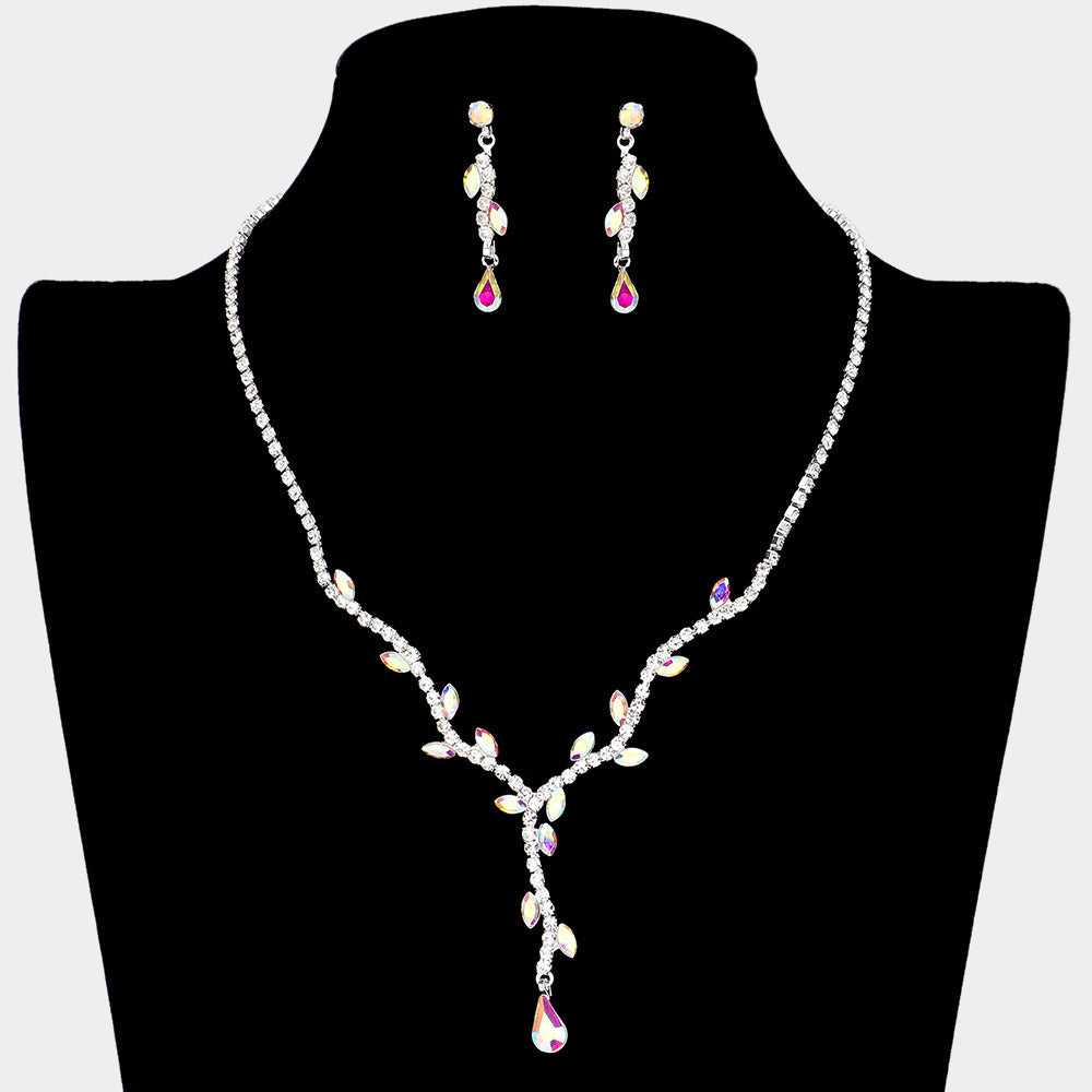 Madeline Love AB, Silver Sprout Detailed Rhinestone Necklace - Jewelry
