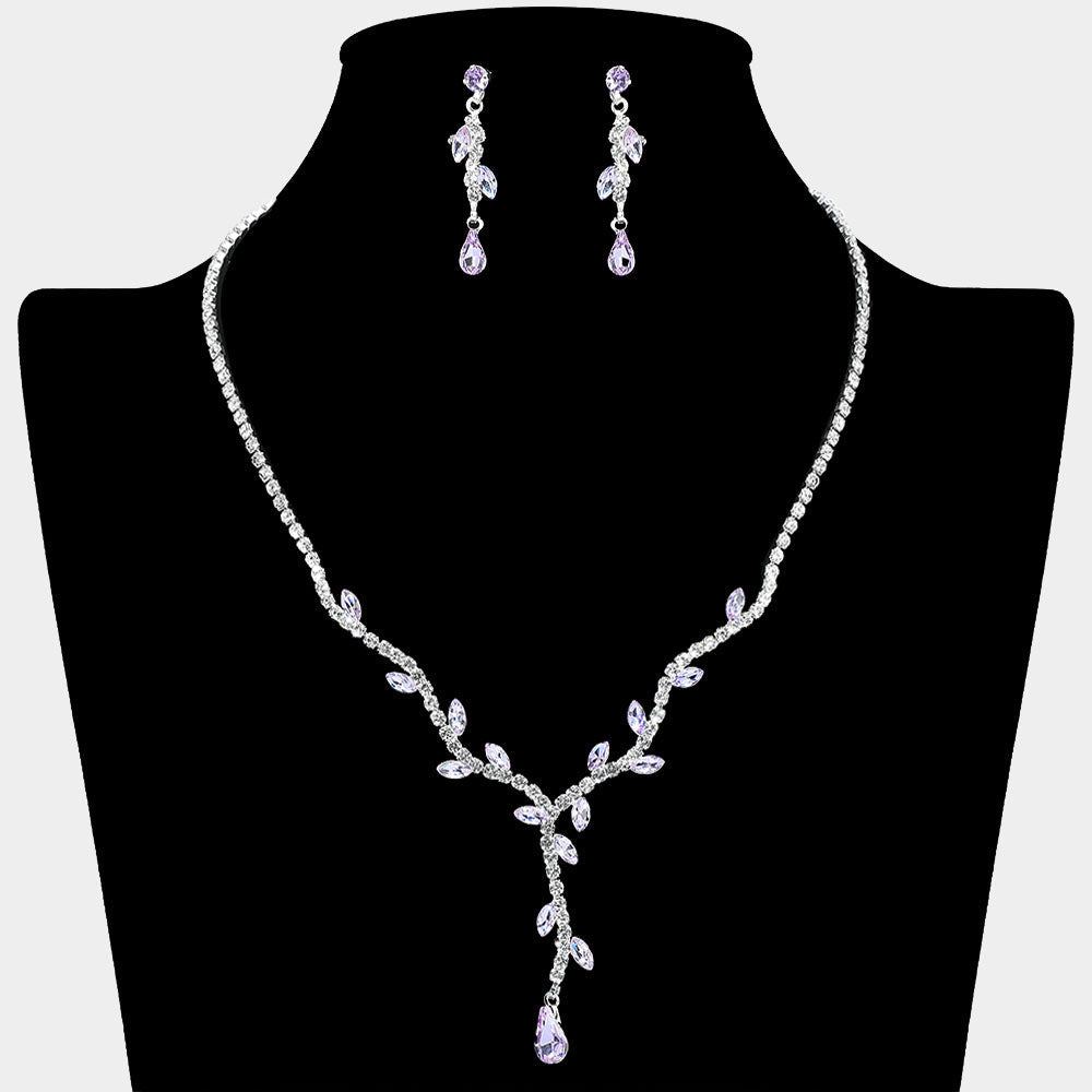 Madeline Love Amethyst , Silver Sprout Detailed Rhinestone Necklace - Jewelry