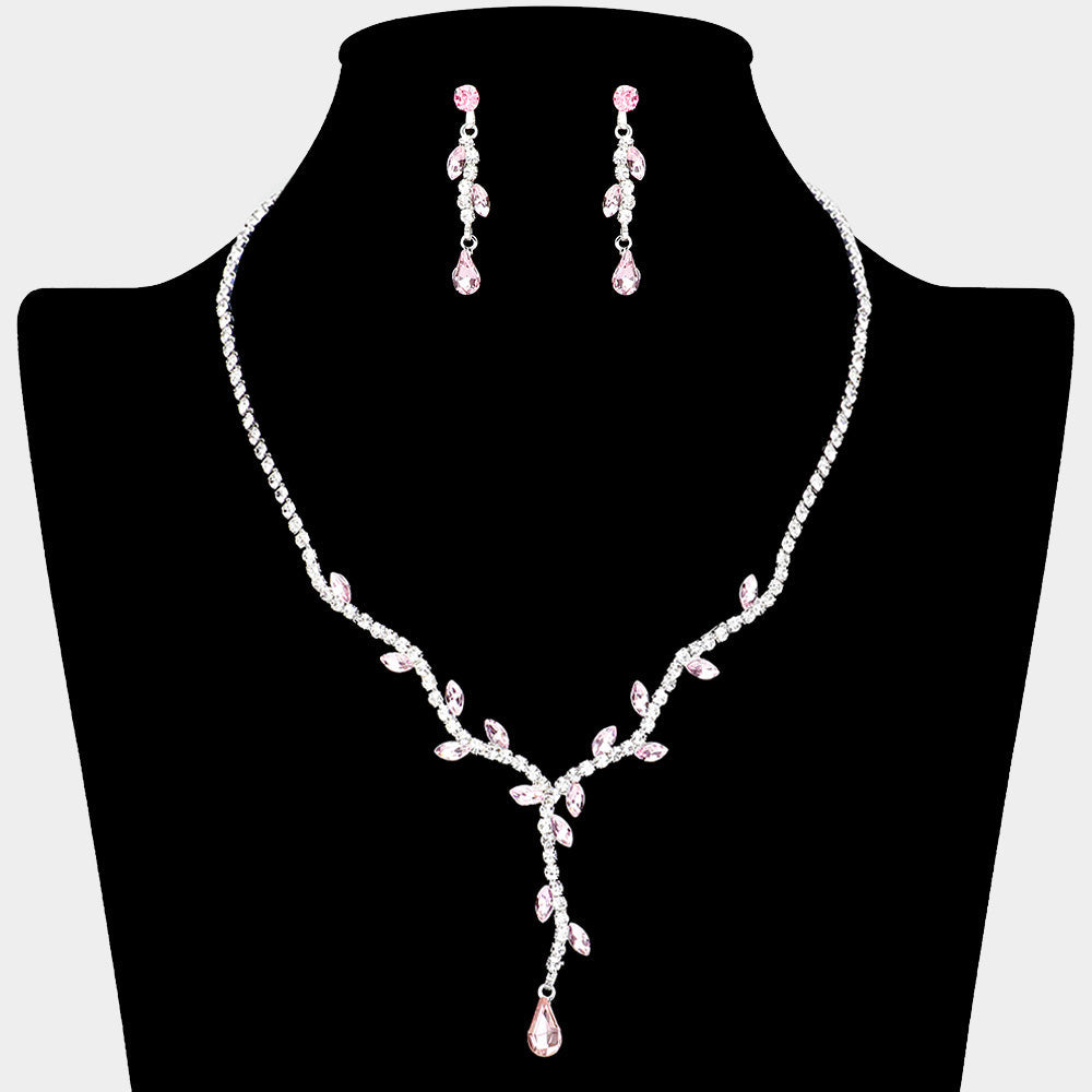 Madeline Love Lt Rose, Silver Sprout Detailed Rhinestone Necklace - Jewelry