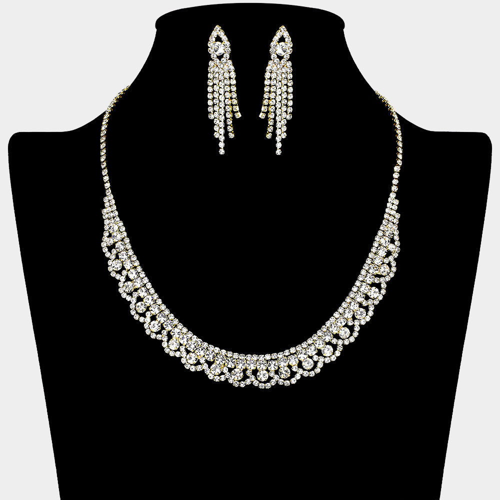 Madeline Love Clear, Gold Round Stone Accented Rhinestone Paved Collar Necklace - Jewelry