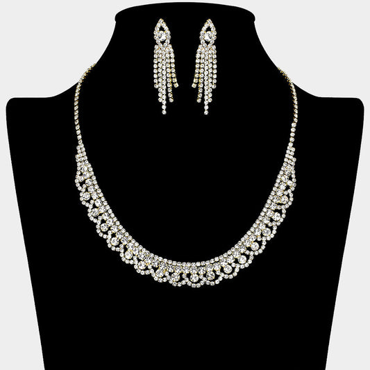 Madeline Love Clear, Gold Round Stone Accented Rhinestone Paved Collar Necklace - Jewelry