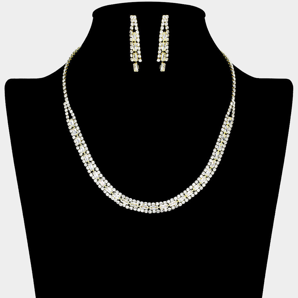 Madeline Love Clear, Gold Rhinestone Paved U Shaped Necklace - Jewelry