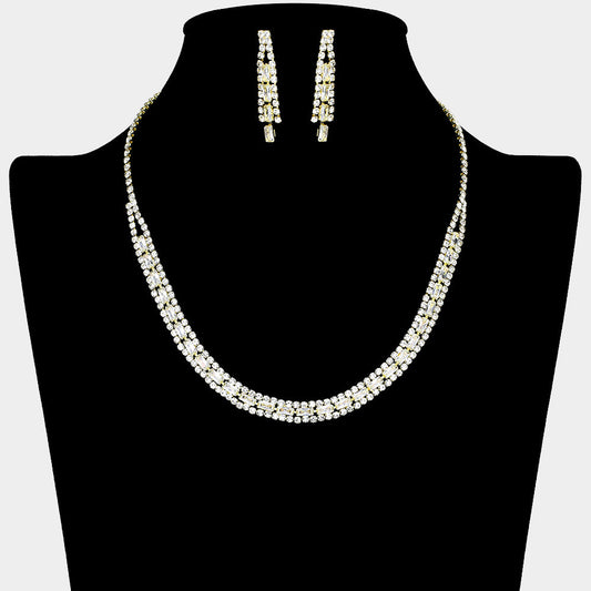 Madeline Love Clear, Gold Rhinestone Paved U Shaped Necklace - Jewelry