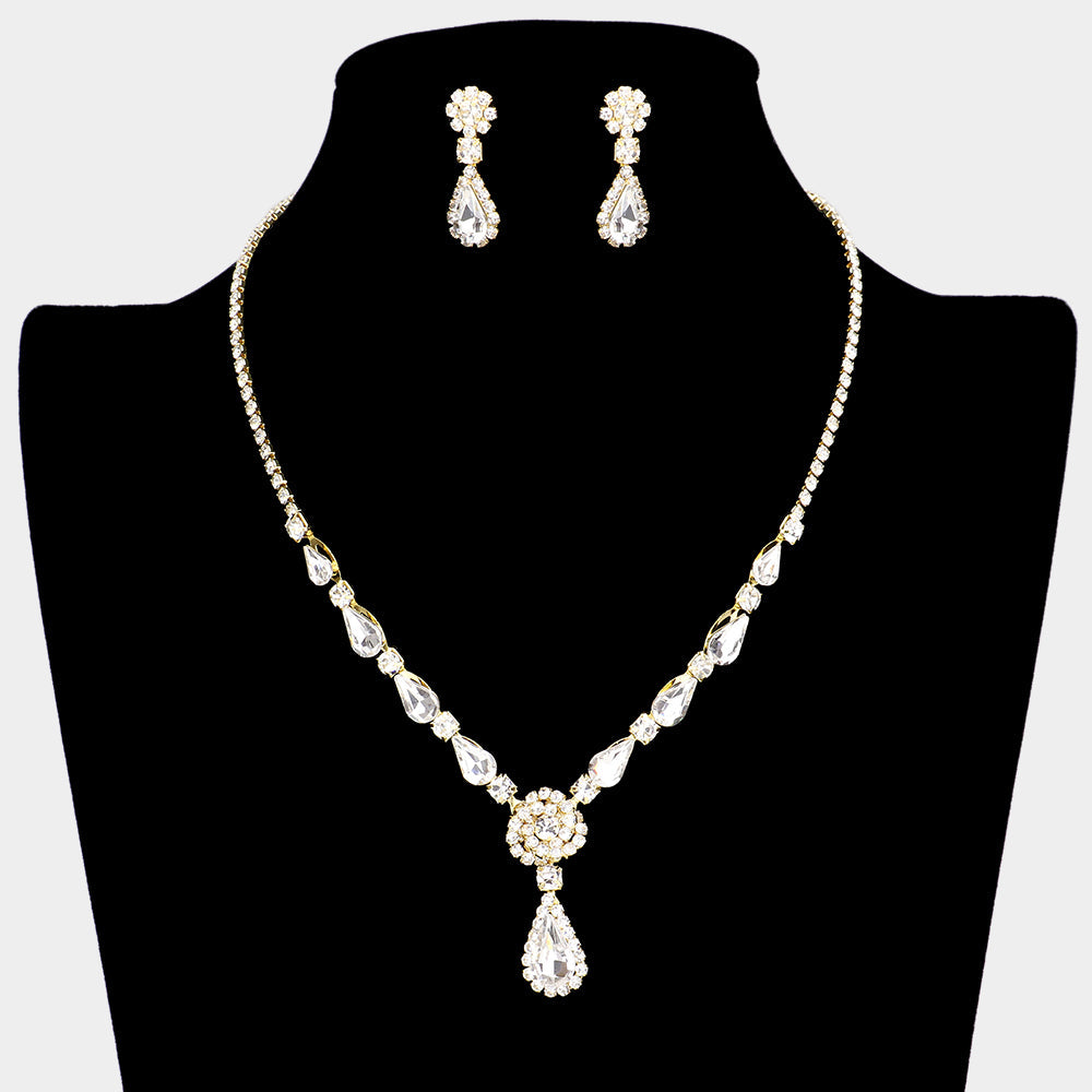 Madeline Love Gold Teardrop Stone Cluster Rhinestone Necklace - Jewelry