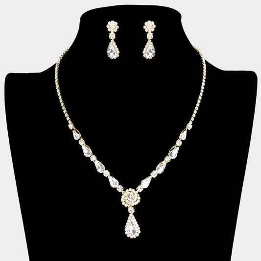 Madeline Love Gold Teardrop Stone Cluster Rhinestone Necklace - Jewelry