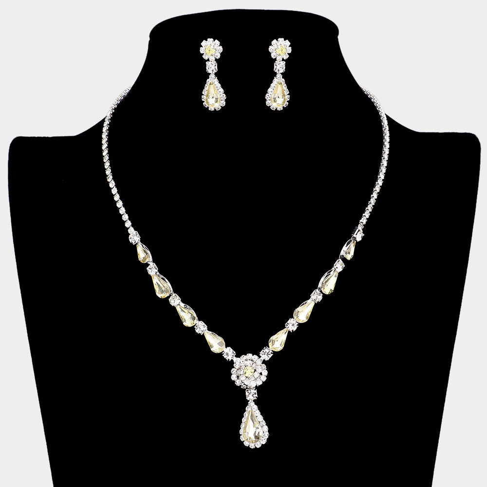 Madeline Love Yellow Teardrop Stone Cluster Rhinestone Necklace - Jewelry