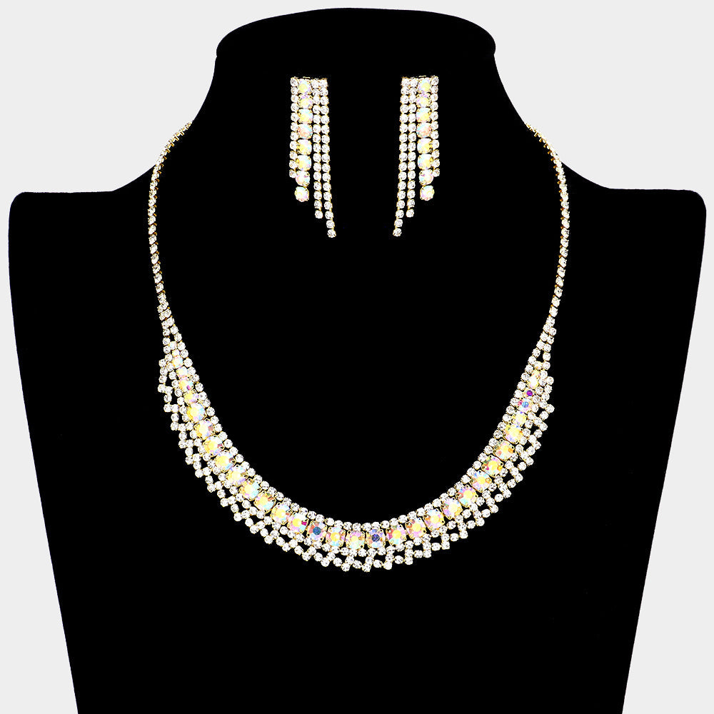 Madeline Love AB, Gold Bubble Stone Detailed Rhinestone Necklace - Jewelry