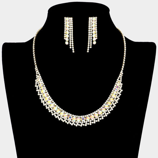 Madeline Love AB, Gold Bubble Stone Detailed Rhinestone Necklace - Jewelry