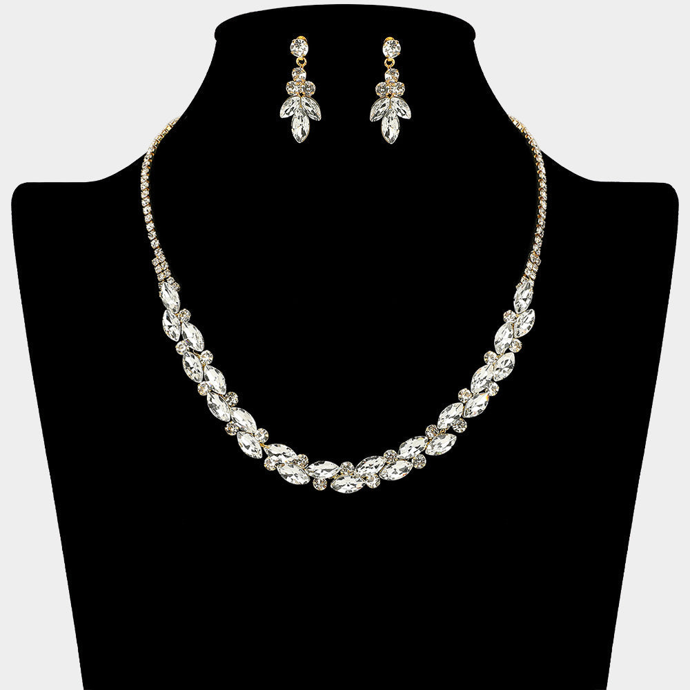 Madeline Love Clear, Gold Round Marquise Stone Cluster Rhinestone Necklace - Jewelry